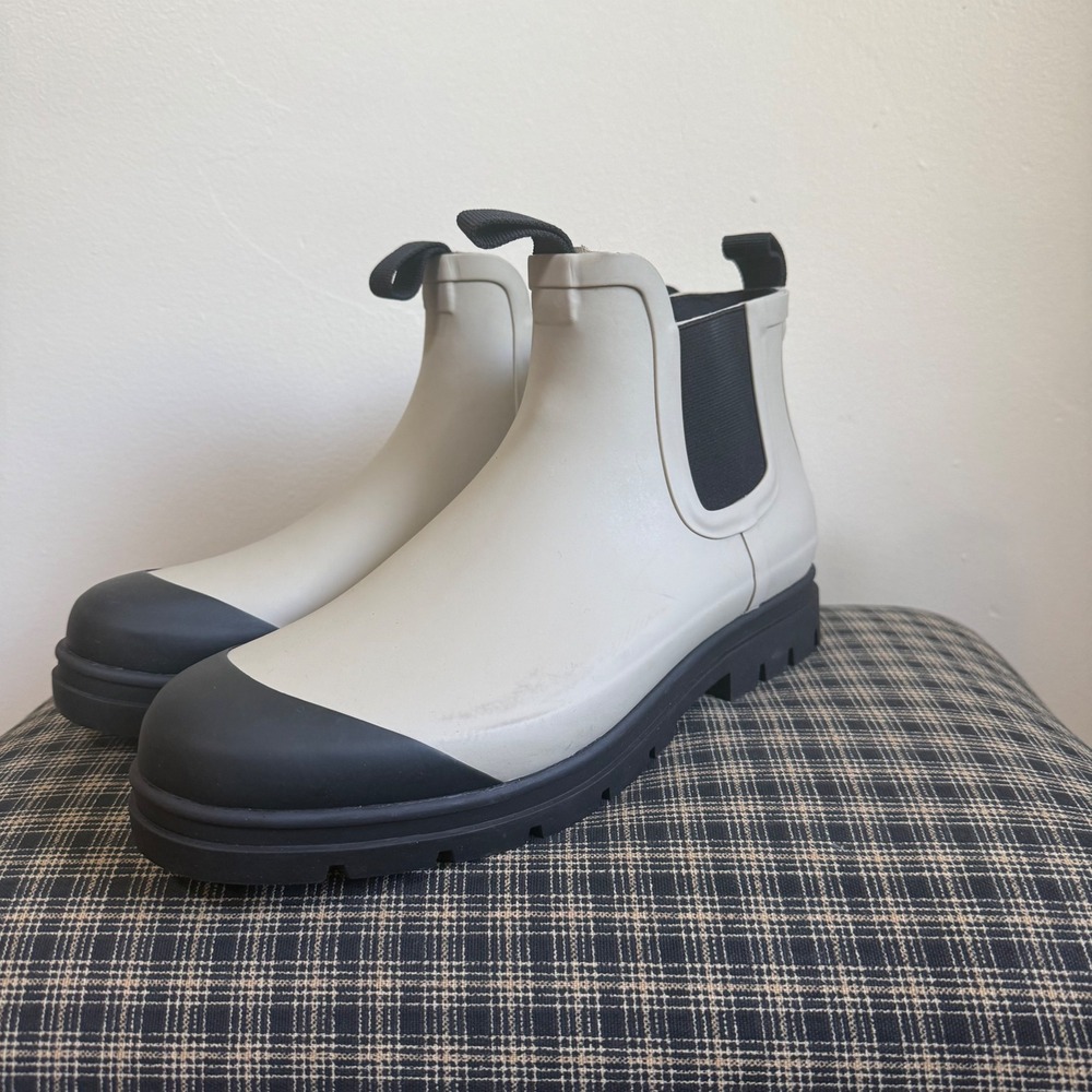 Everlane The Rain Boot Bone Black Contrast Toe Chelsea Boot Size 11 Cream - Picture 1 of 7